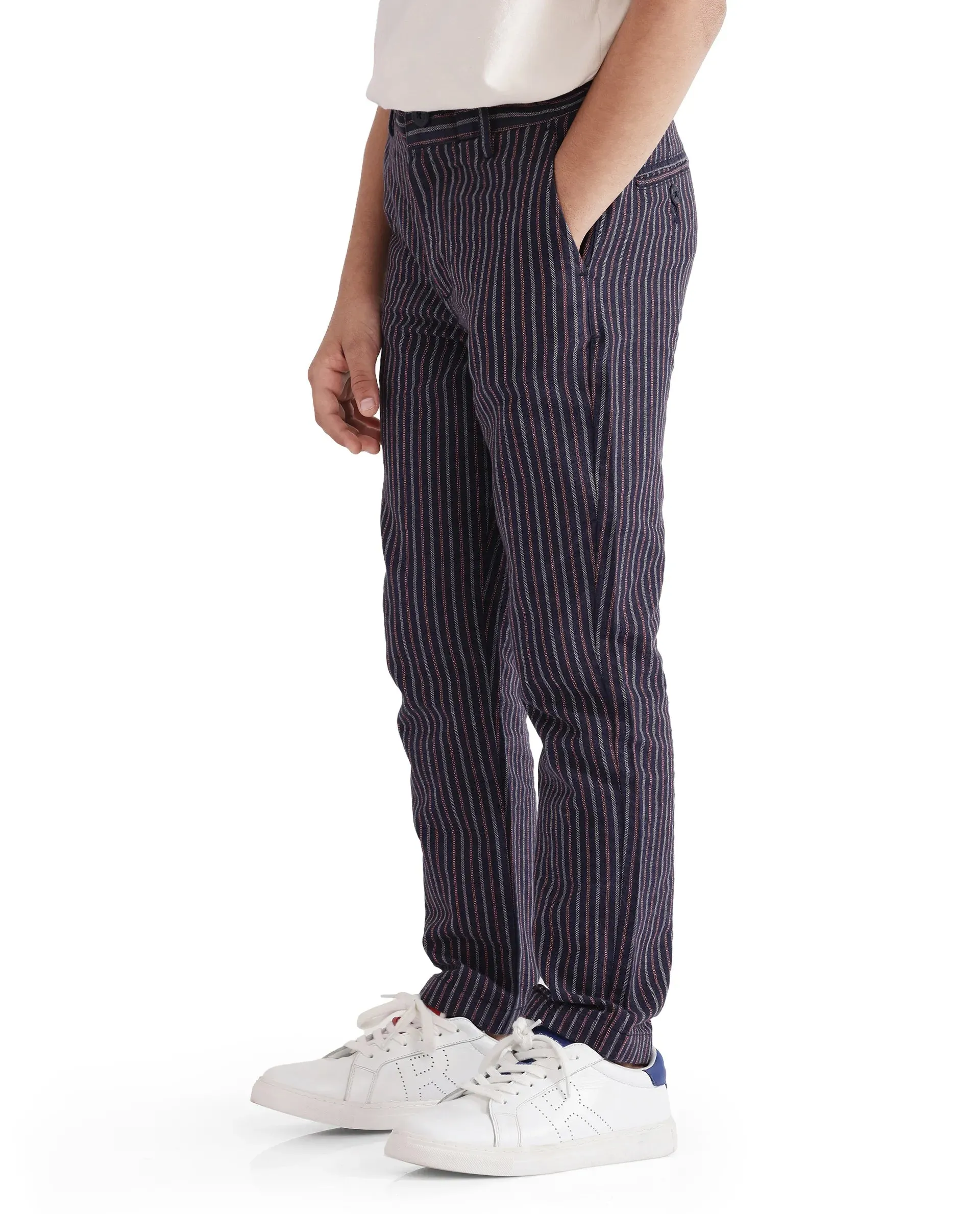 Rare Ones Kids Wren Navy Cotton Stripes Trouser