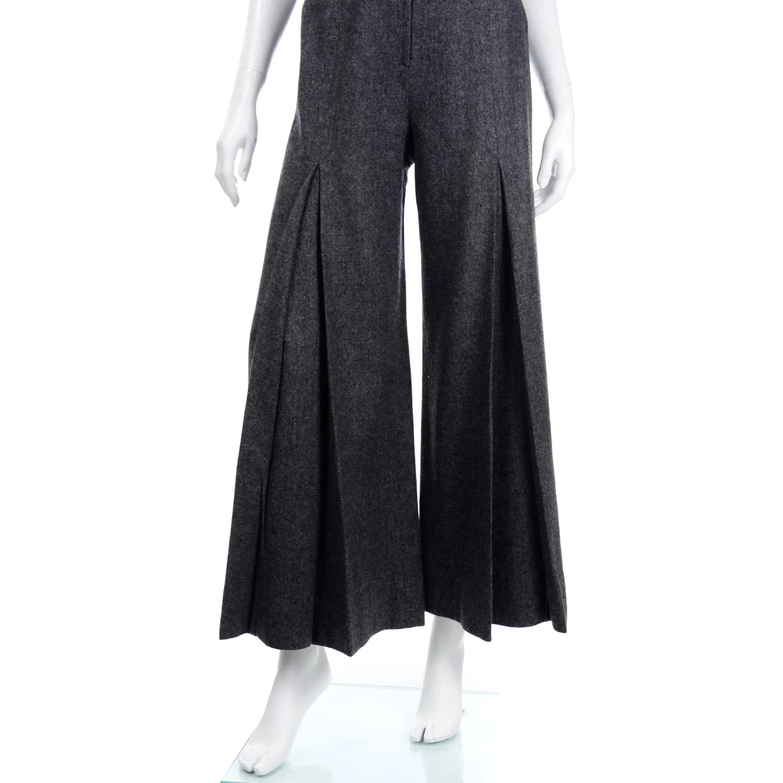 Rare Pierre Cardin 1970s Grey Wool Wide Leg Pants & Vest Top Pantsuit