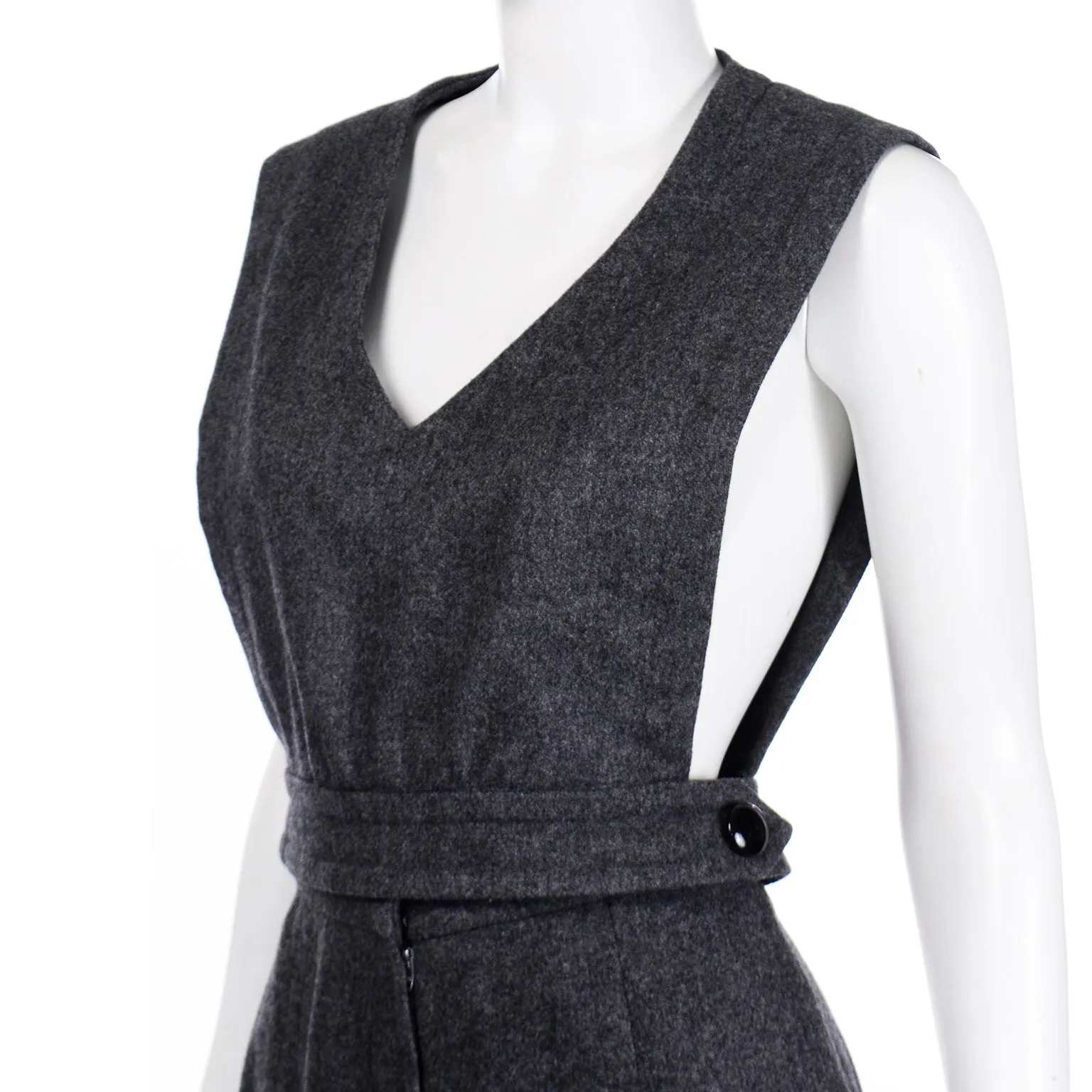 Rare Pierre Cardin 1970s Grey Wool Wide Leg Pants & Vest Top Pantsuit