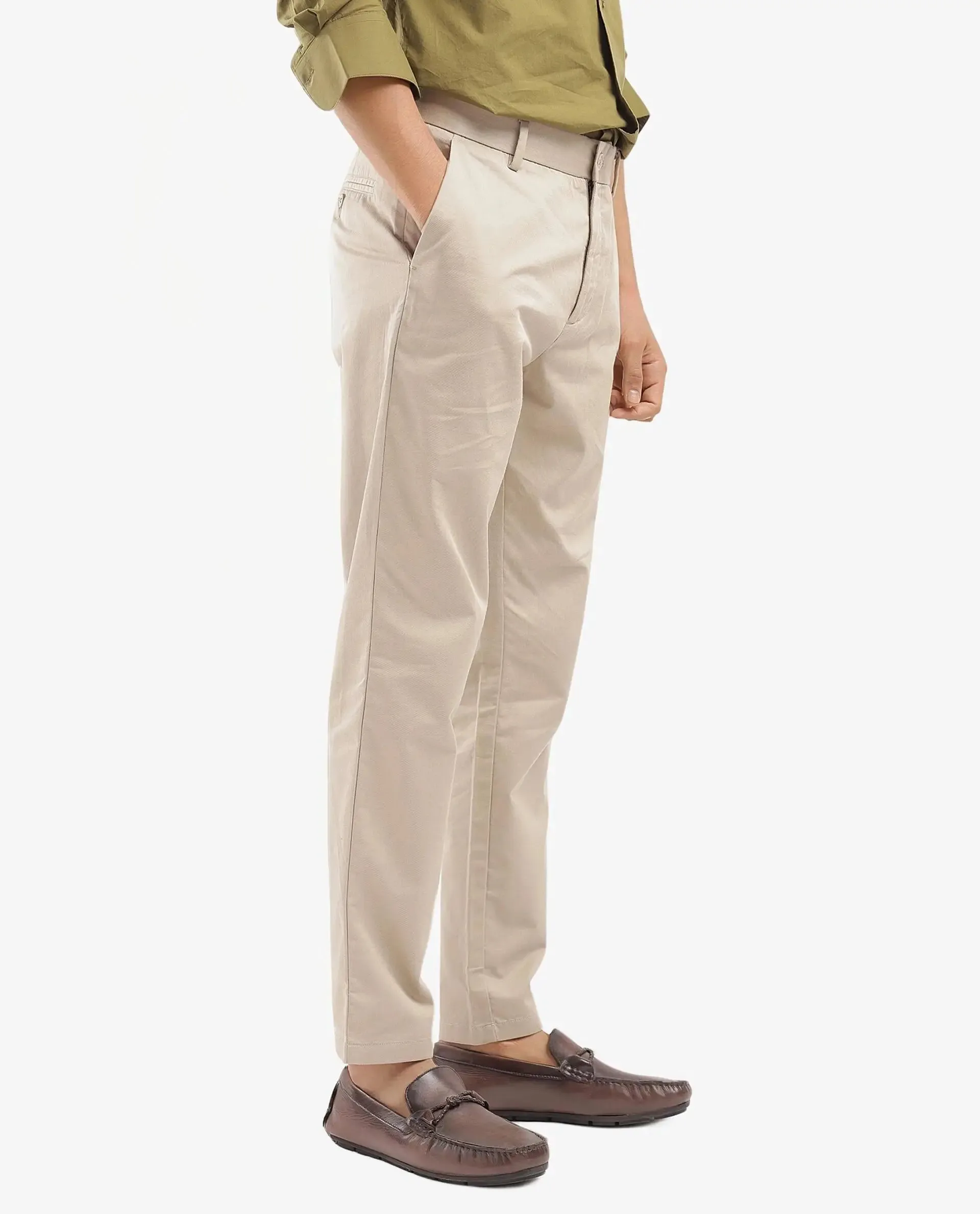 Rare Rabbit Men Ebert Beige Cotton Fabric Button Closure Mid Rise Regular Fit Plain Trouser