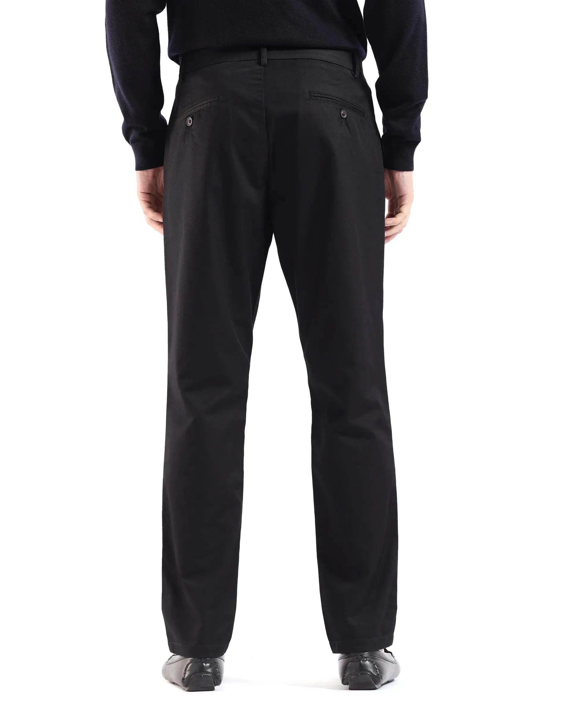 Rare Rabbit Men Ebert Black Cotton Fabric Button Closure Mid Rise Regular Fit Plain Trouser