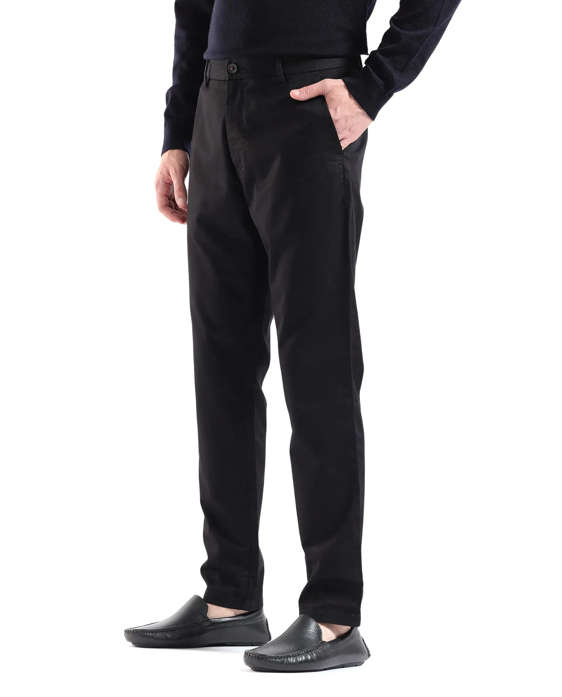 Rare Rabbit Men Ebert Black Cotton Fabric Button Closure Mid Rise Regular Fit Plain Trouser