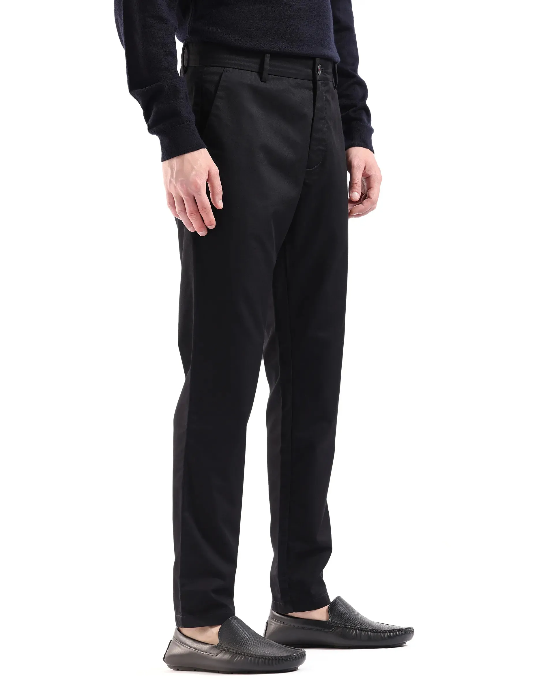 Rare Rabbit Men Ebert Black Cotton Fabric Button Closure Mid Rise Regular Fit Plain Trouser