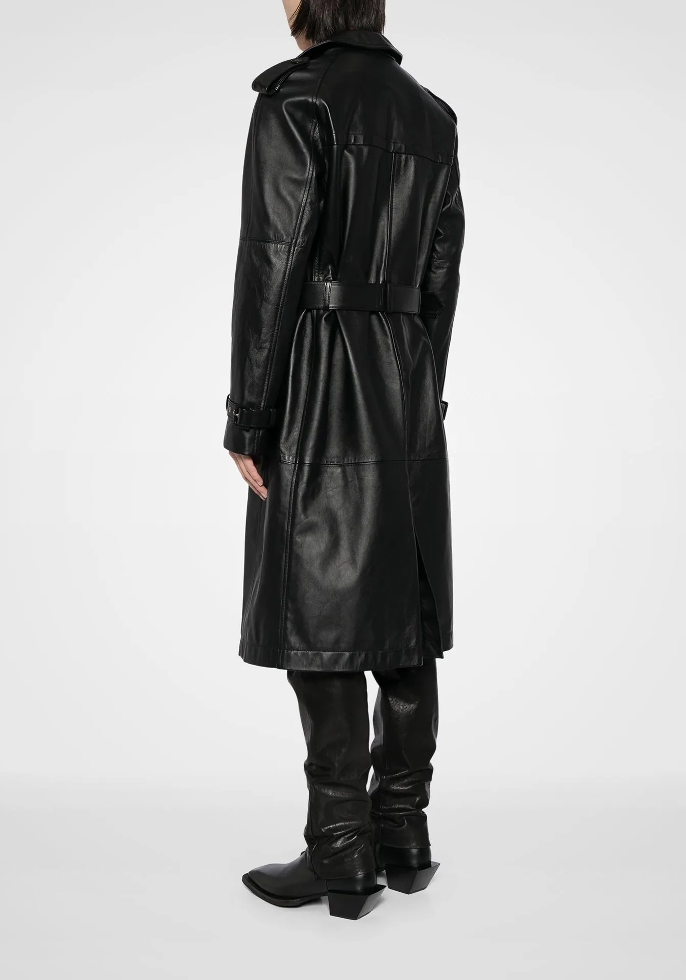 Real Leather Long Overcoat