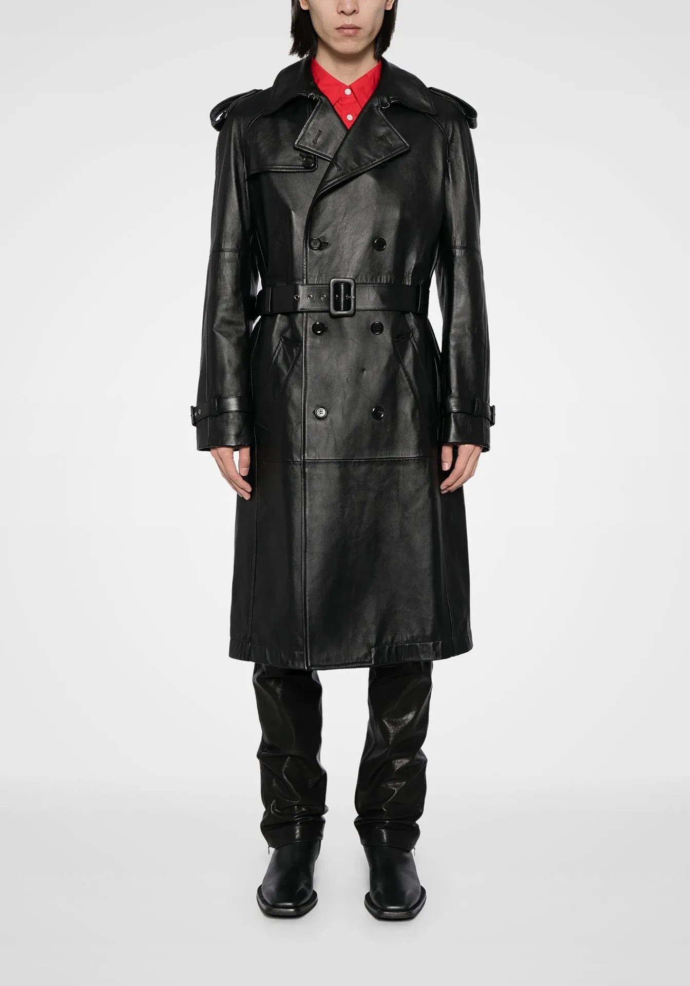 Real Leather Long Overcoat