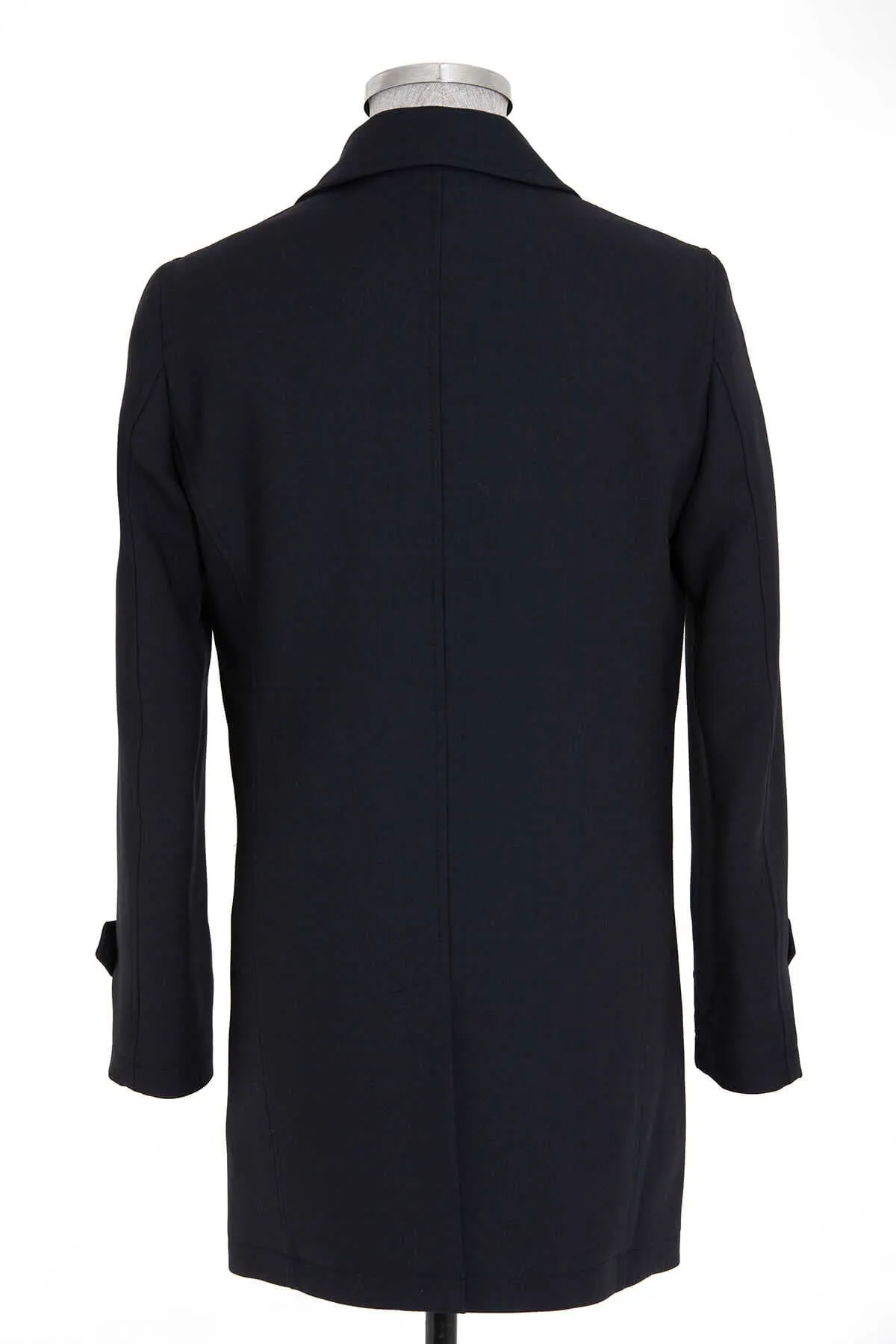 Regular Fit Flat Collar Wool Blend Black Overcoat