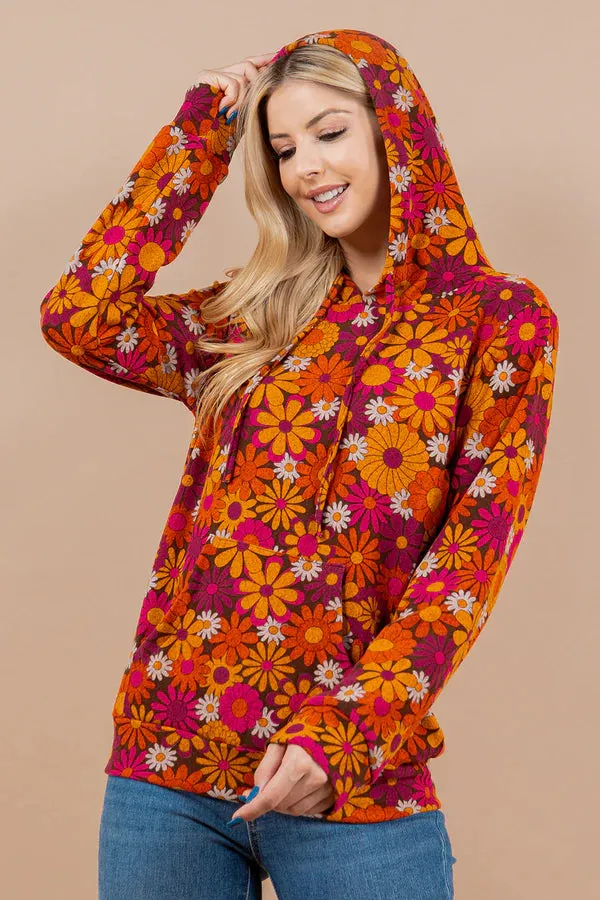 Retro Flower Pullover Hoodie