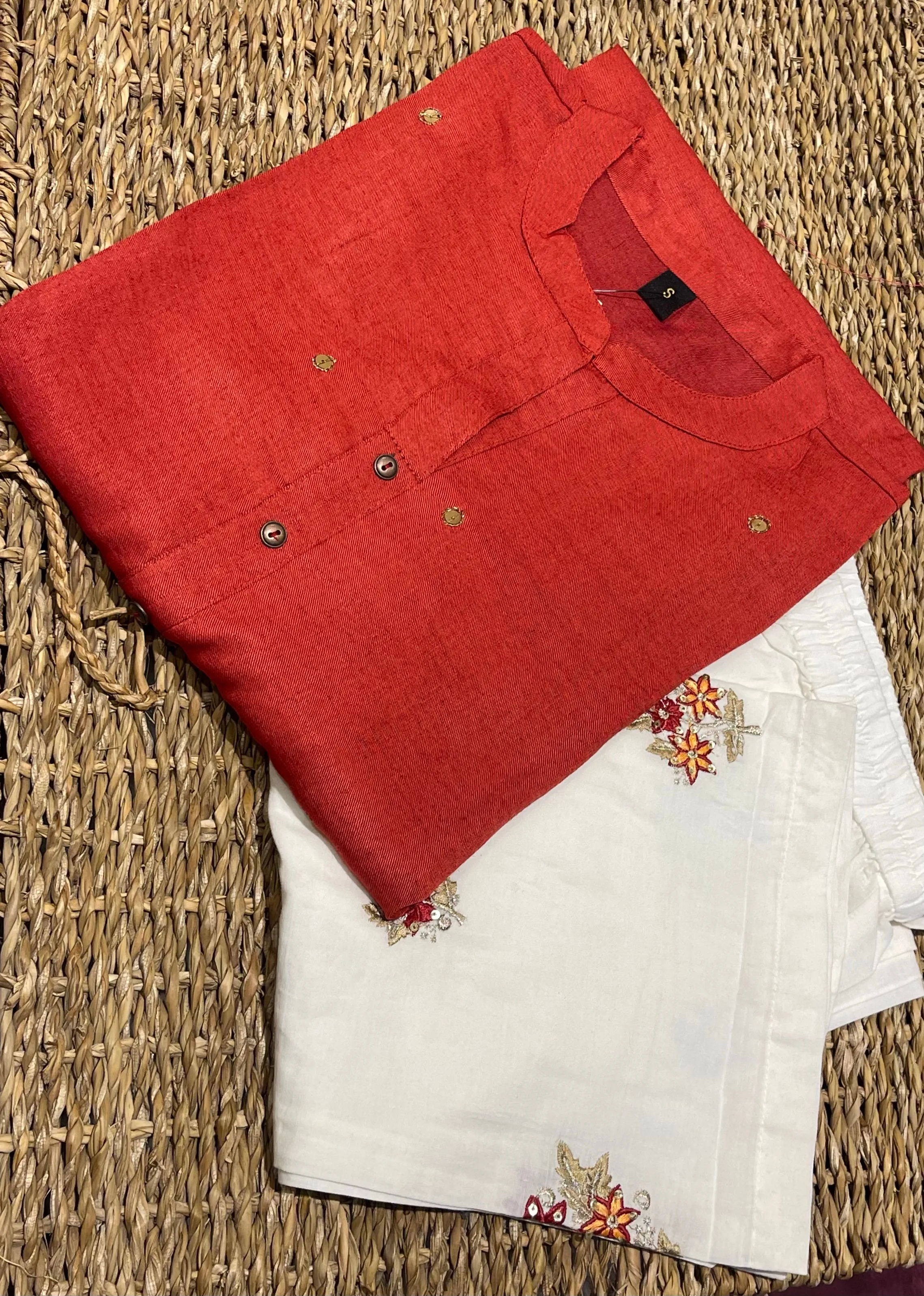 Retro Romance On Red Kurta And Pants