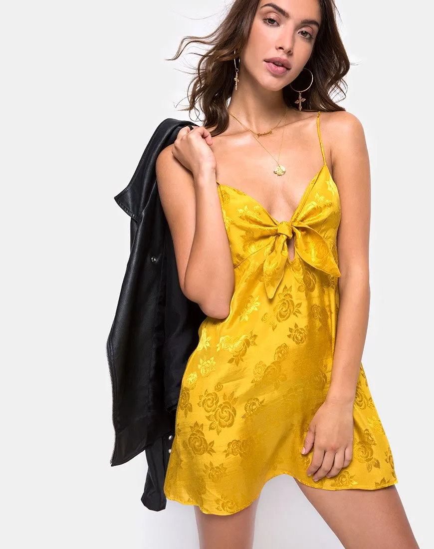 Roppan Slip Dress in Satin Mustard Rose