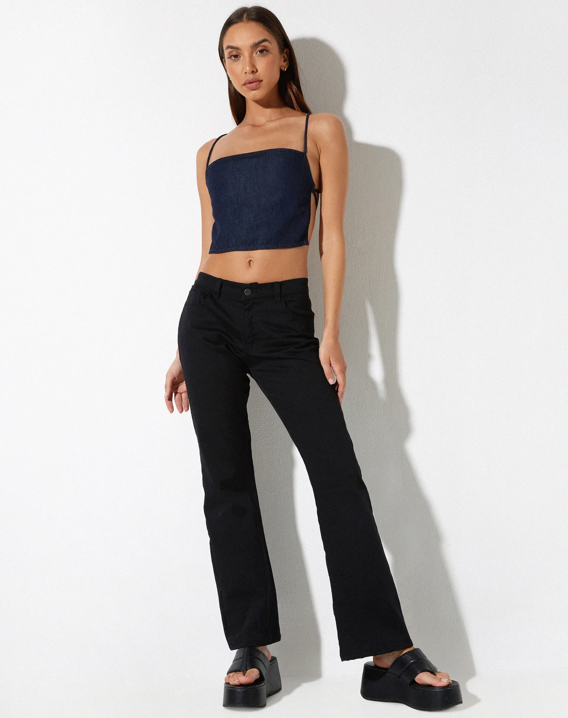 Rosta Crop Top in Denim Blue Chambray