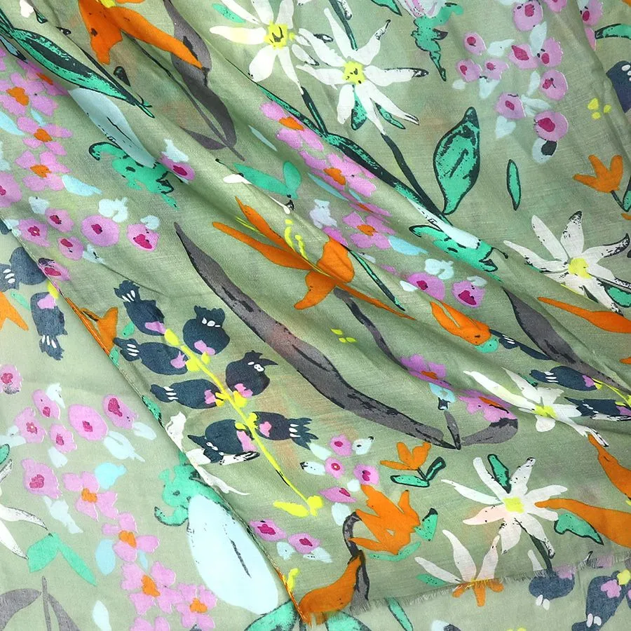 Sage green painted flower print scarf