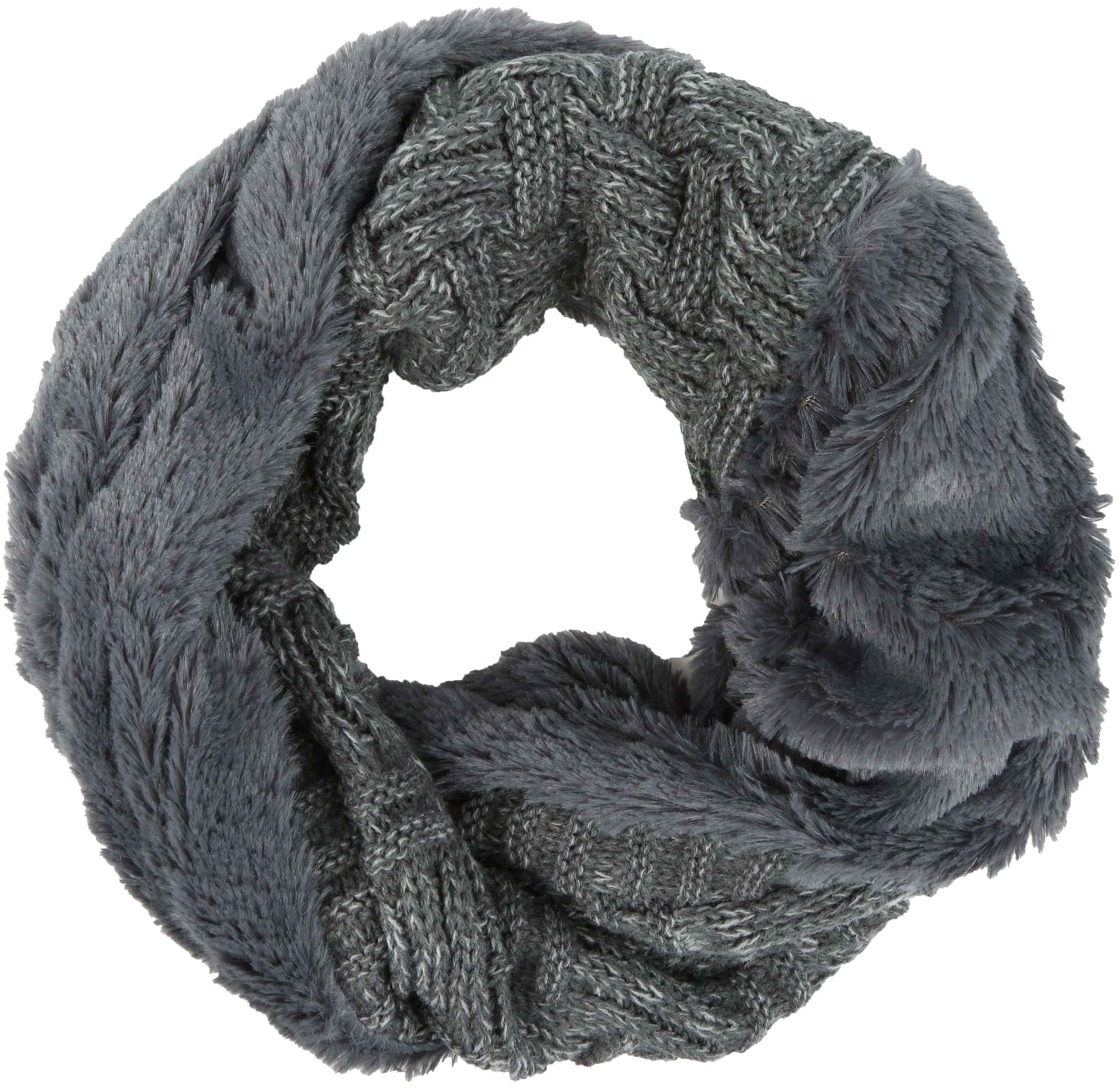 Sakkas Dalien Short Length Two Sided Faux Fur Ribbed Cable Knit Infinity Scarf