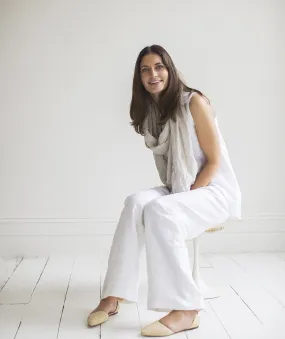 SAMPLE SALE<br>White Linen Wide Leg Trousers<br>Size 6