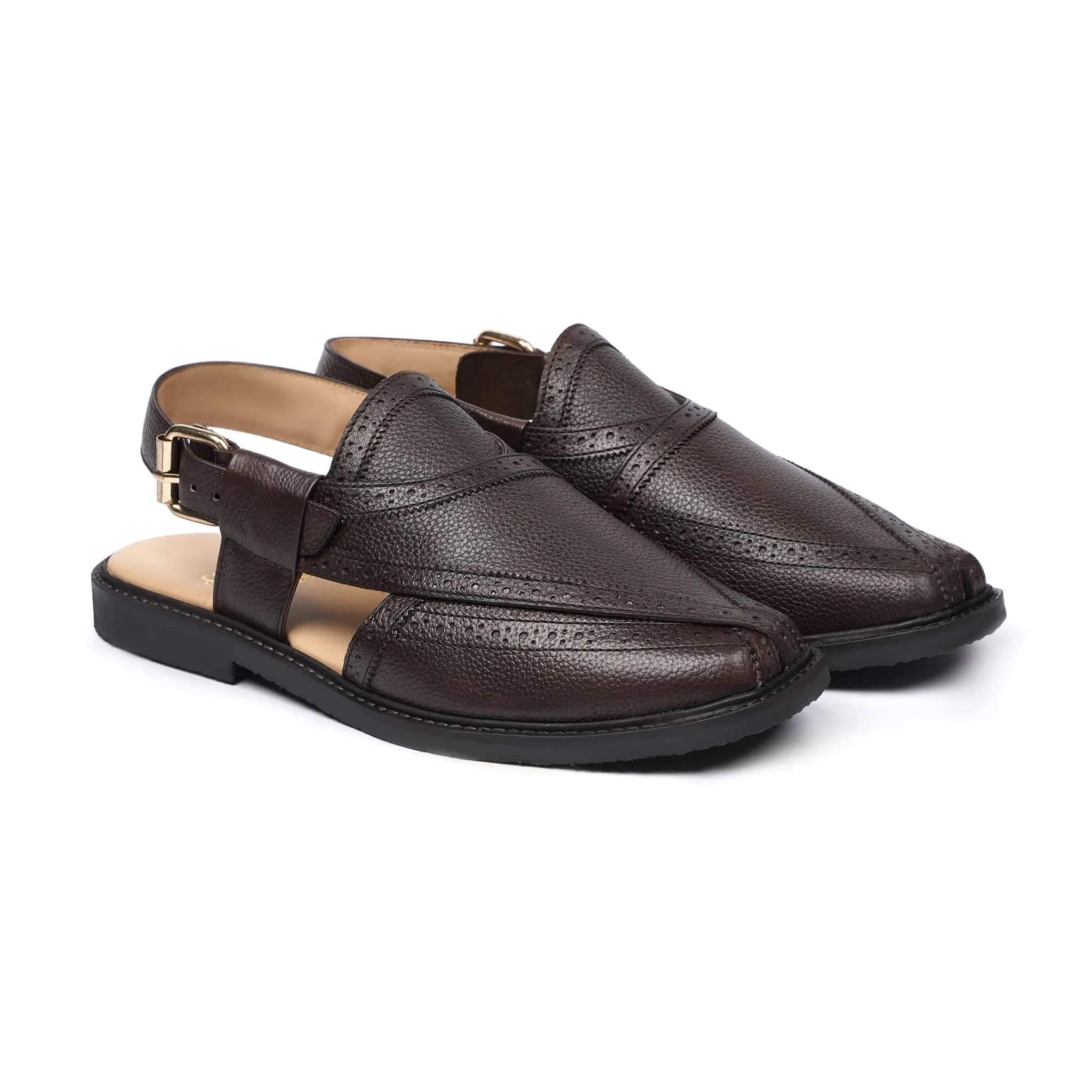 Sasa - Men's Dark Brown Pebble Grain Leather Sandal