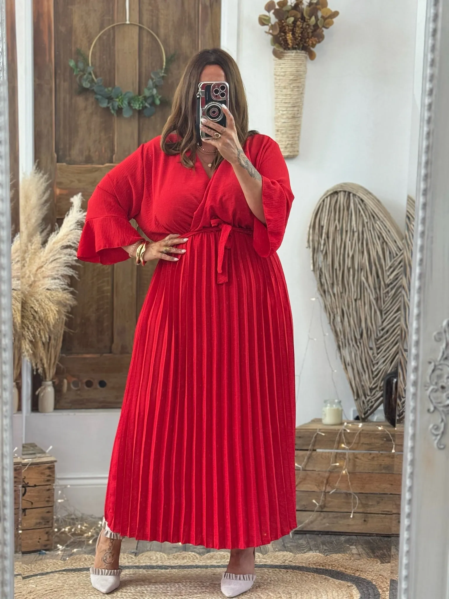 Scarlet Red Rowan Pleated Midaxi Dress