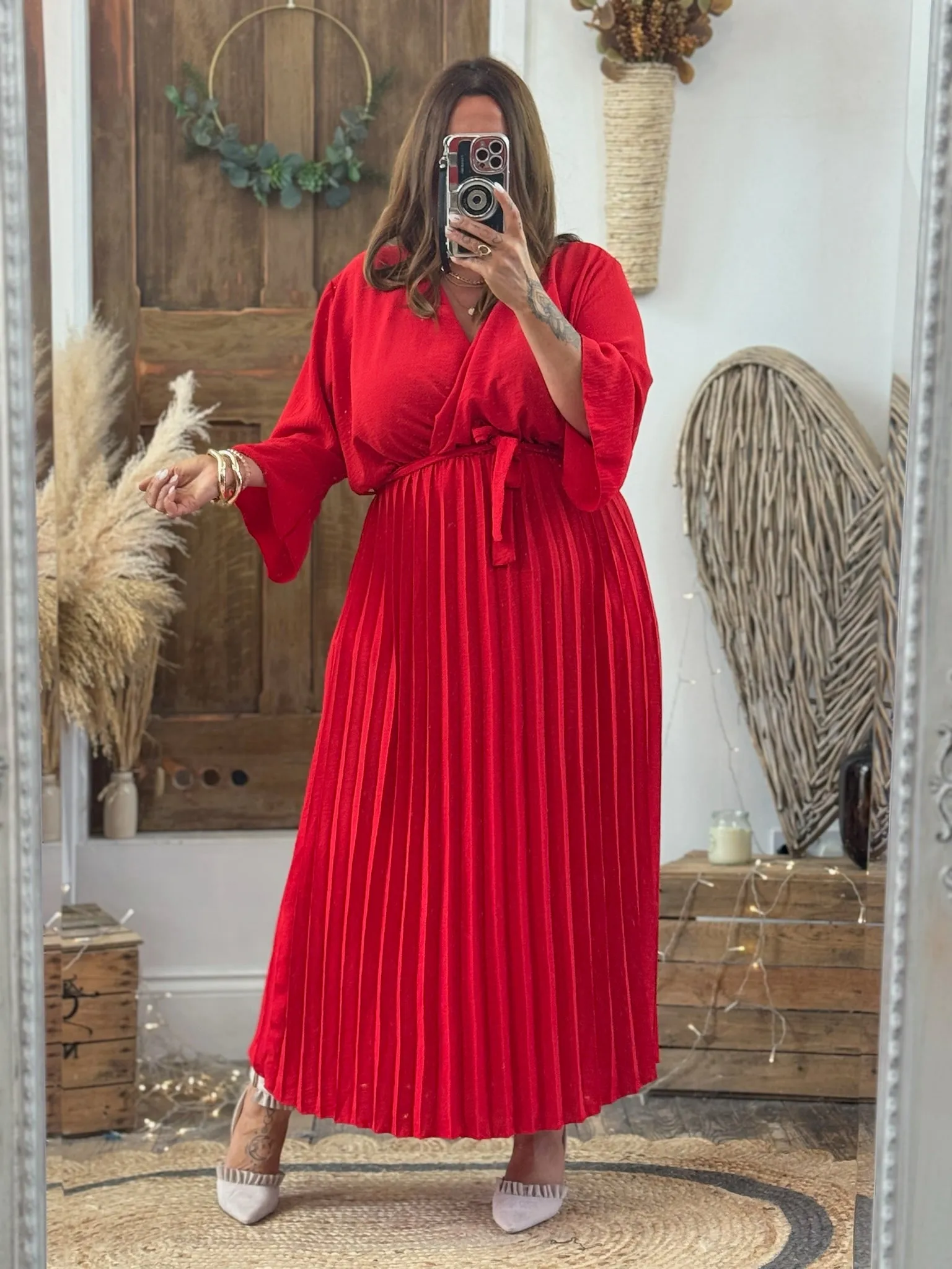 Scarlet Red Rowan Pleated Midaxi Dress