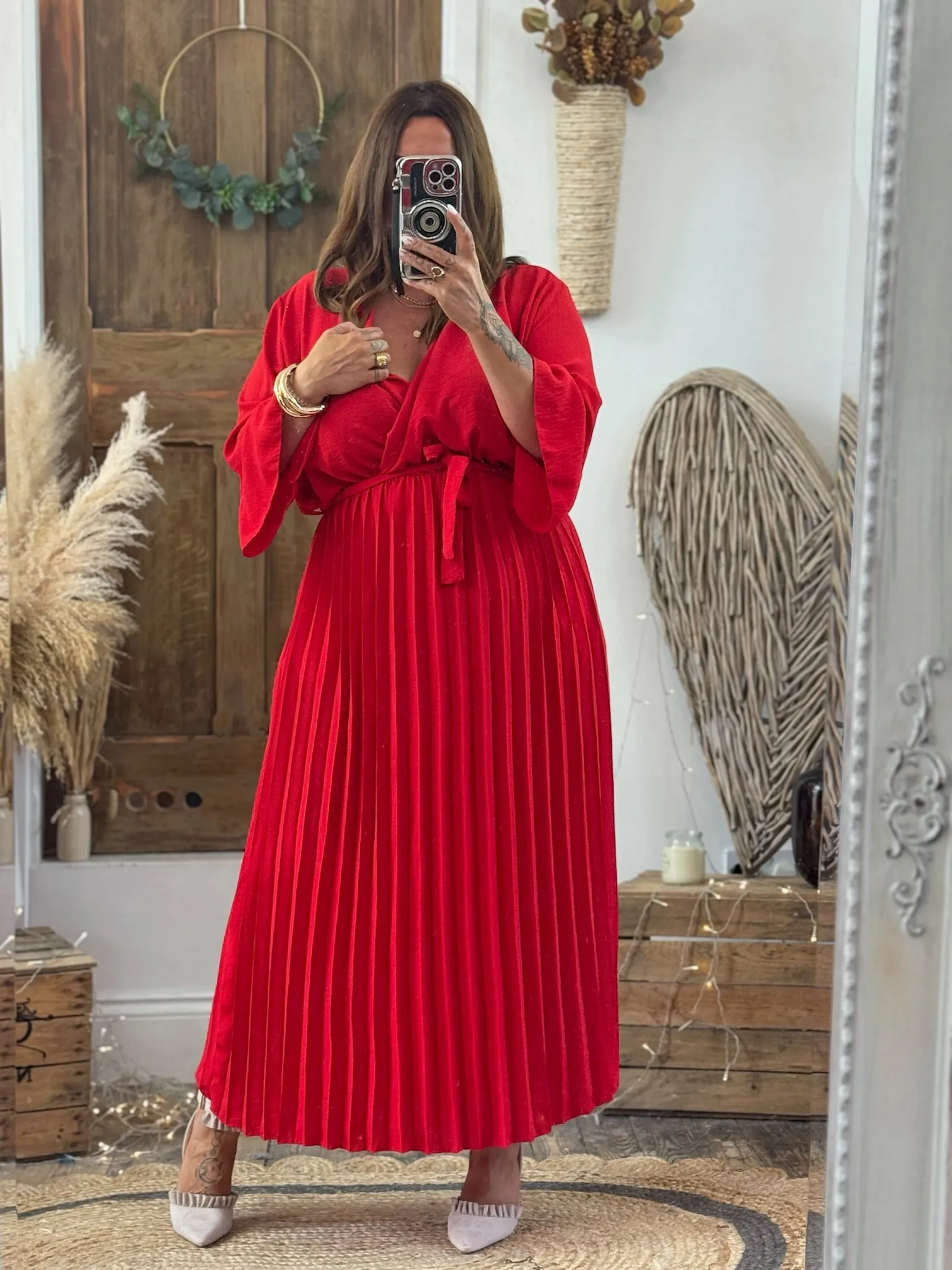 Scarlet Red Rowan Pleated Midaxi Dress