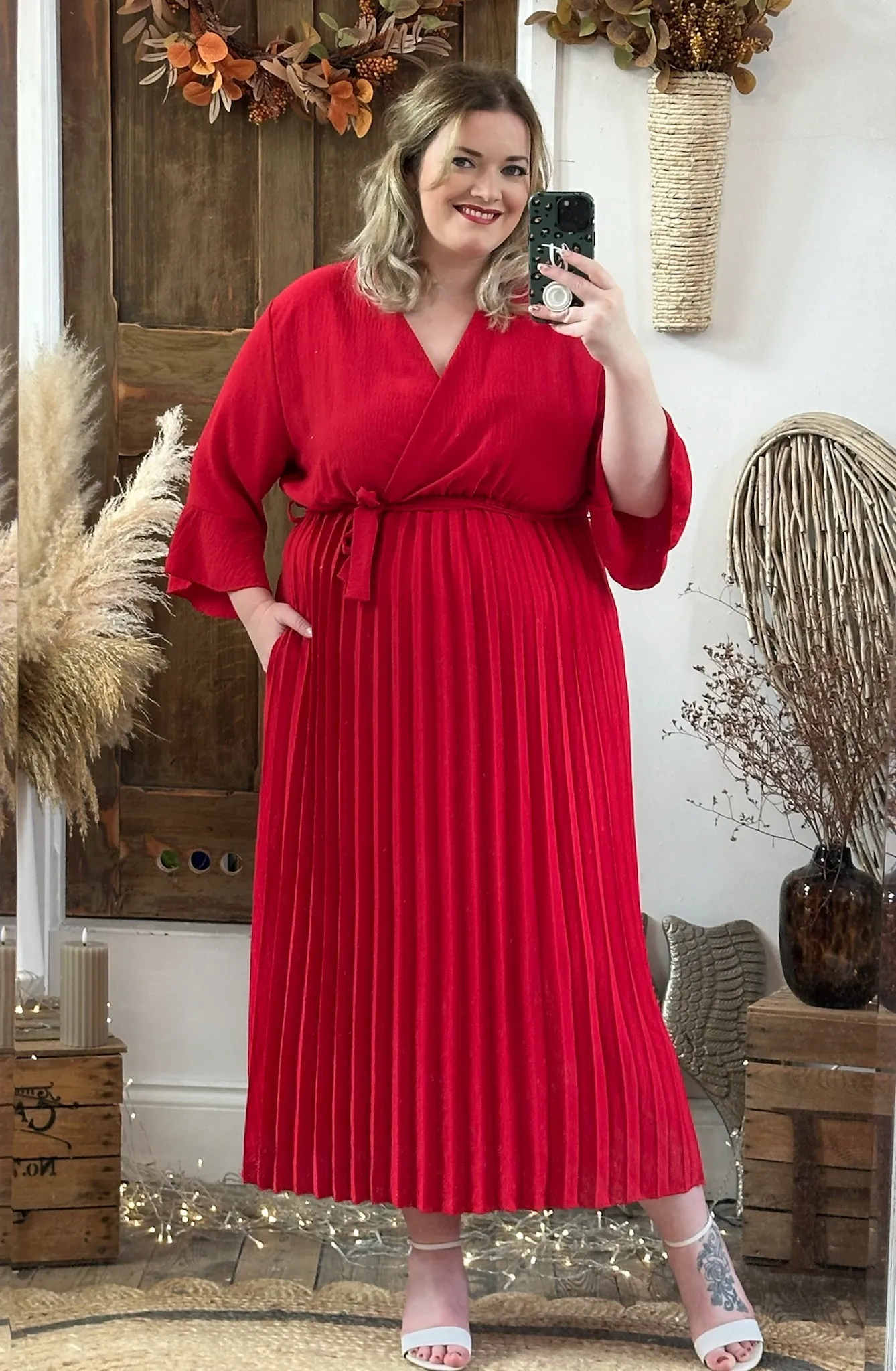 Scarlet Red Rowan Pleated Midaxi Dress