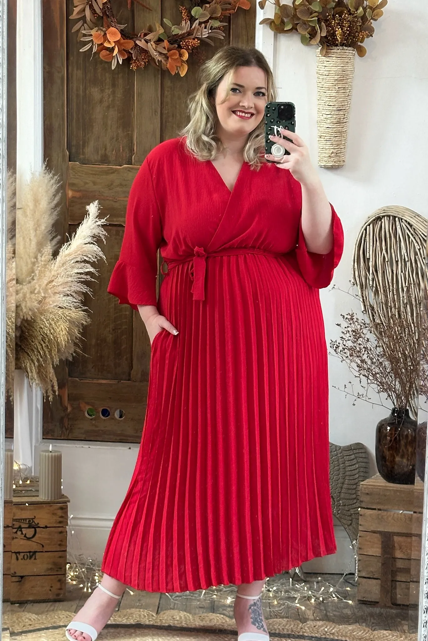 Scarlet Red Rowan Pleated Midaxi Dress