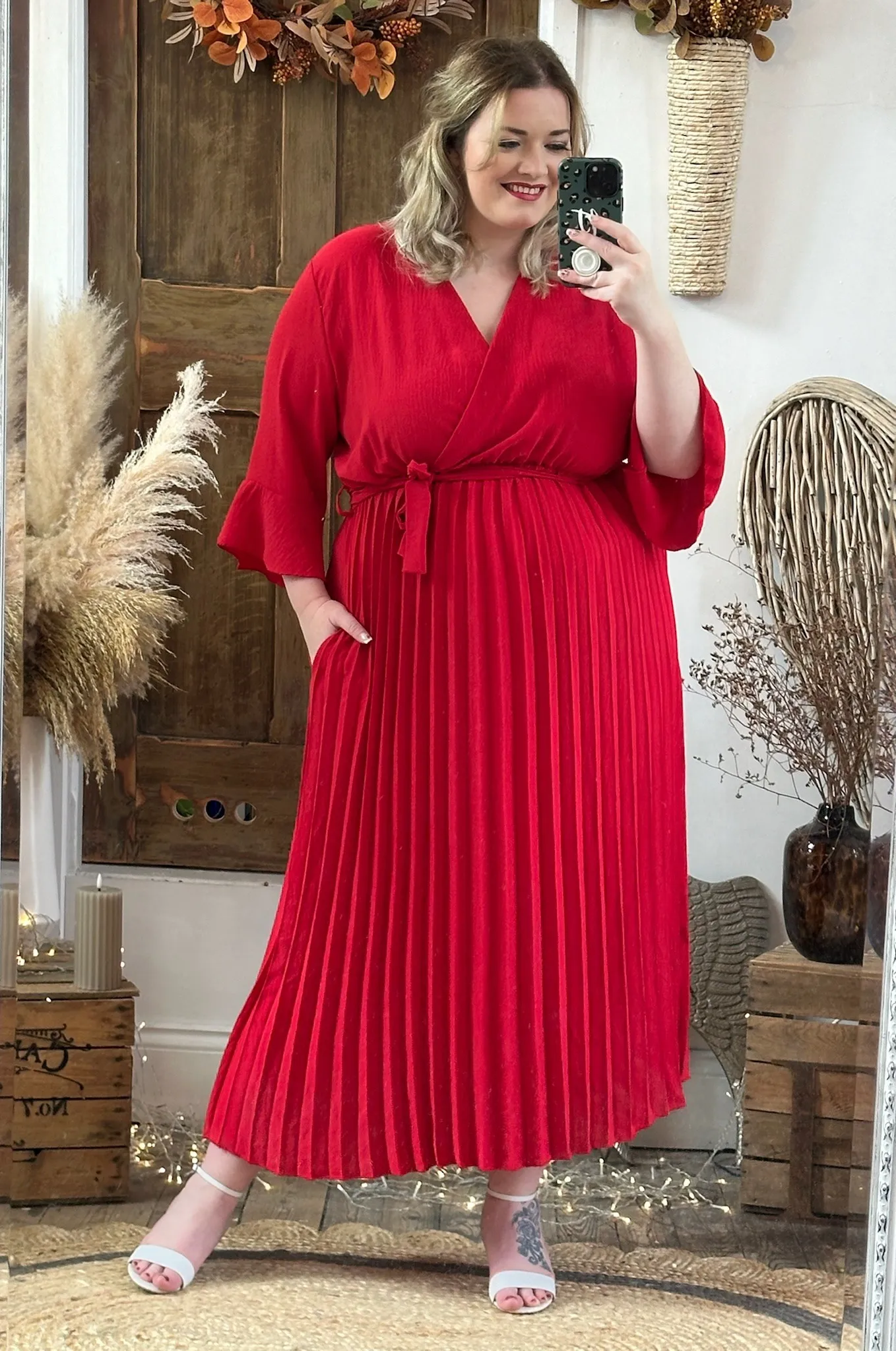 Scarlet Red Rowan Pleated Midaxi Dress