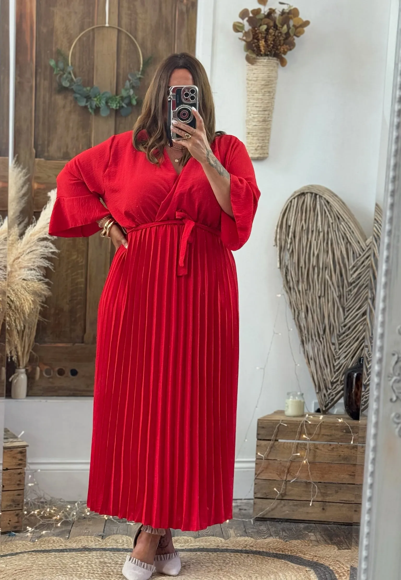 Scarlet Red Rowan Pleated Midaxi Dress