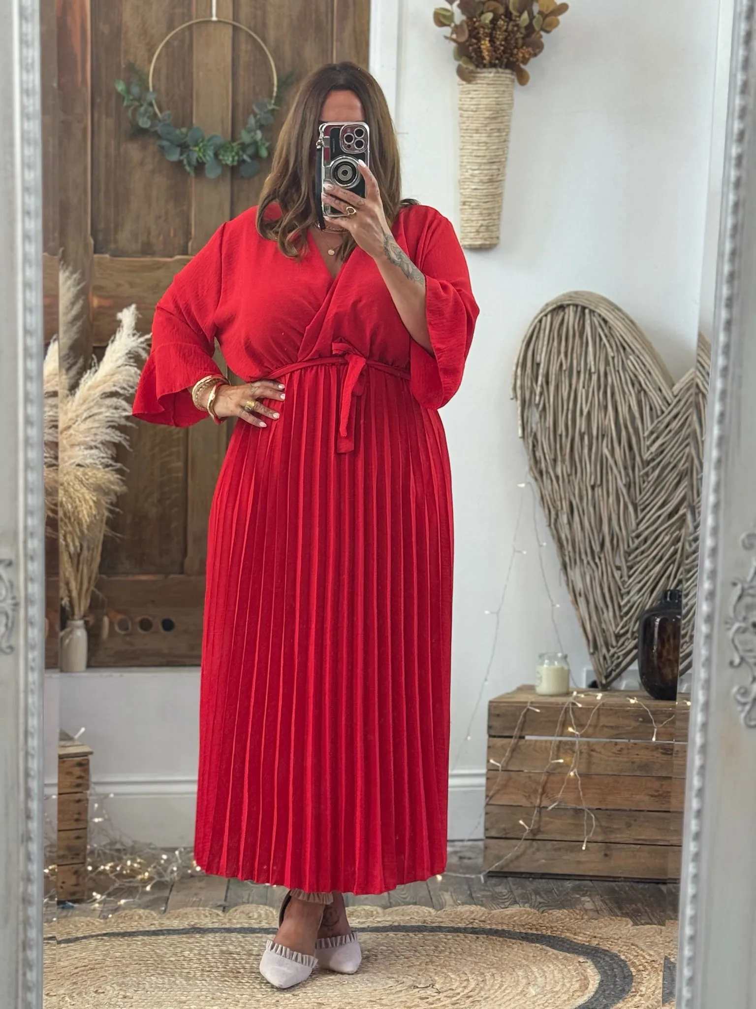 Scarlet Red Rowan Pleated Midaxi Dress