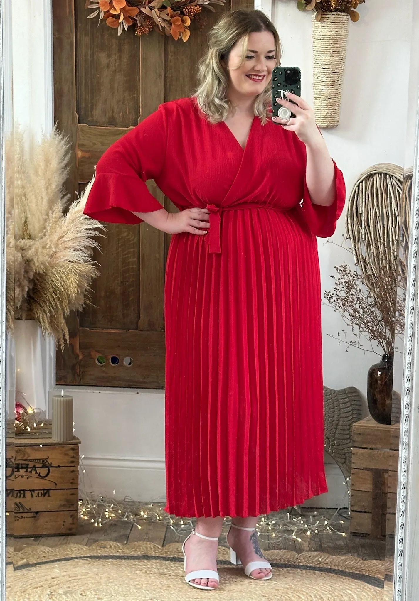 Scarlet Red Rowan Pleated Midaxi Dress