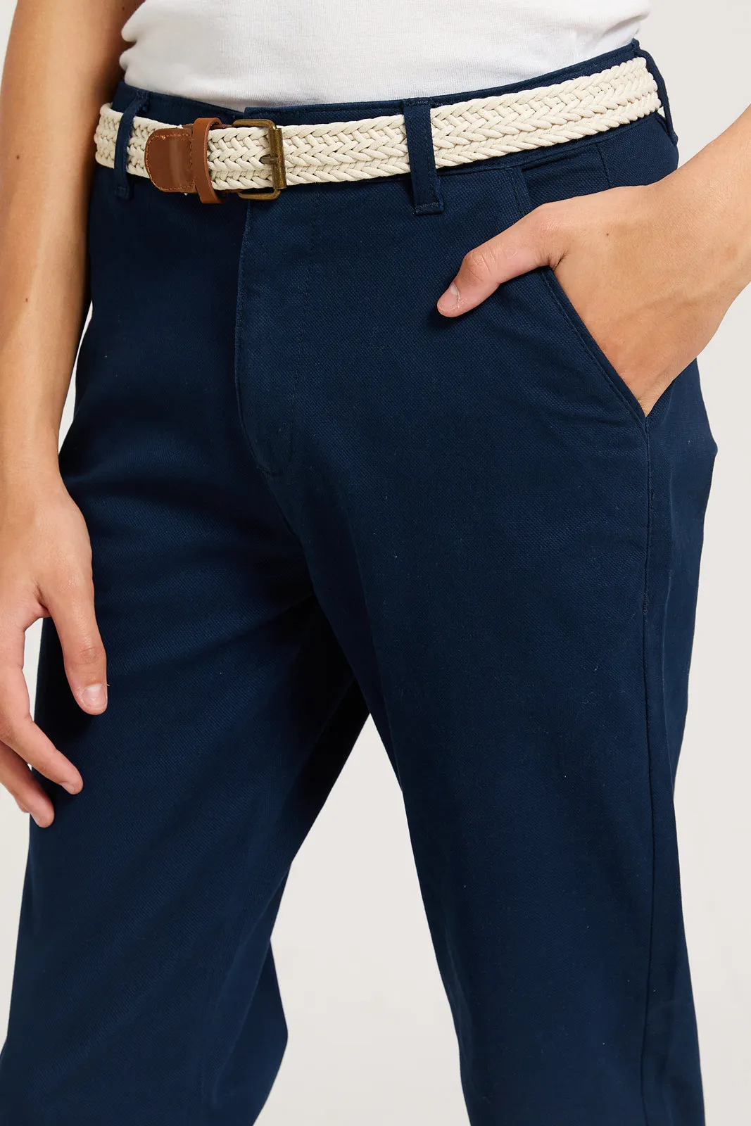 Senior Boys Navy Belted Casual Trouser