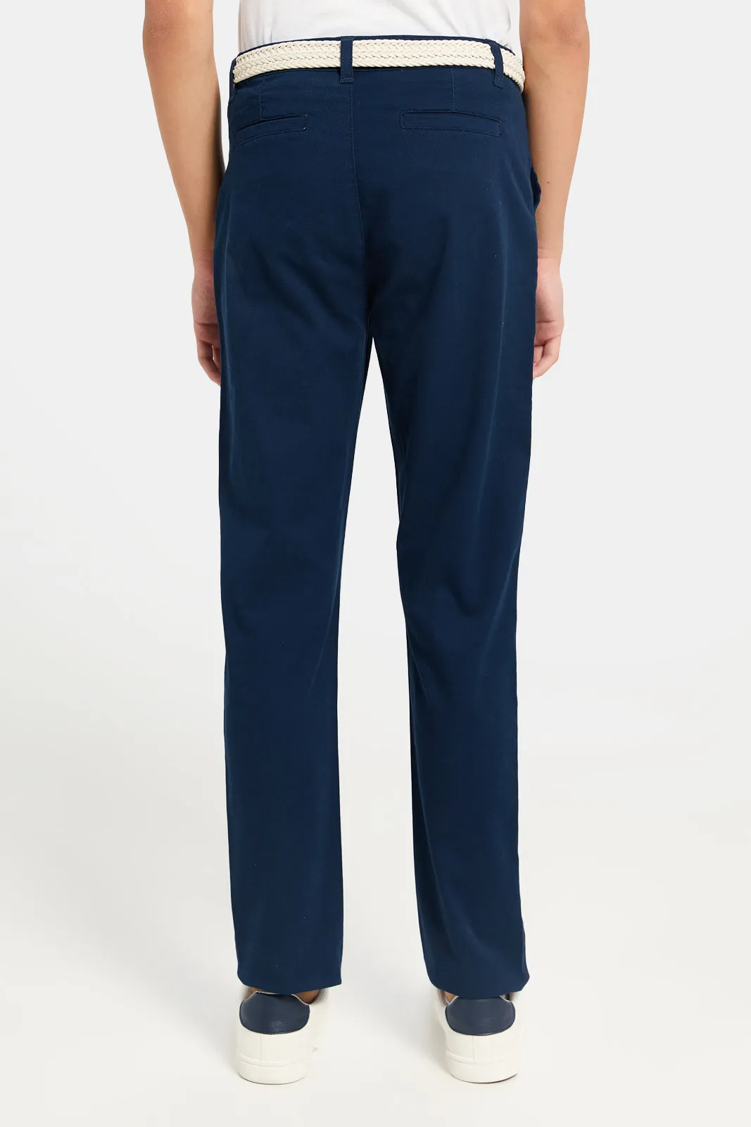 Senior Boys Navy Belted Casual Trouser