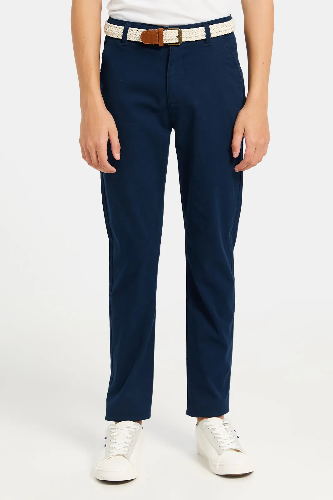 Senior Boys Navy Belted Casual Trouser