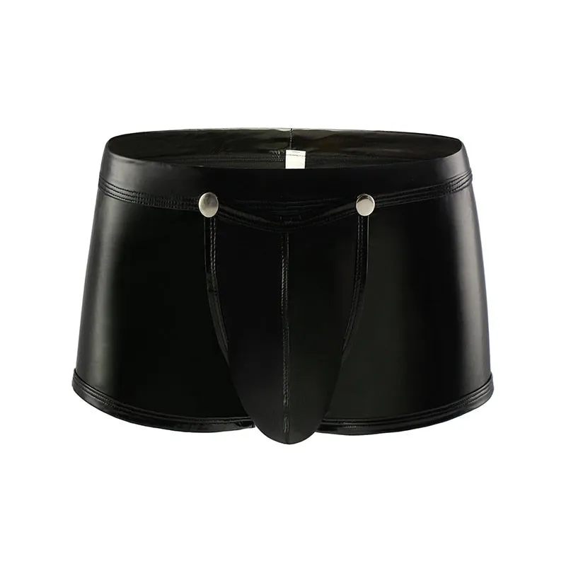 Sexy Open Crotch Faux Leather Men Boxer