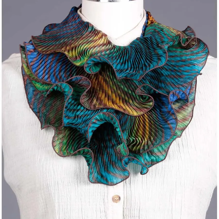 Shibori Silk Infinity Scarf SIA-514 in Brown, Blue, and Turquoise by Cathayana