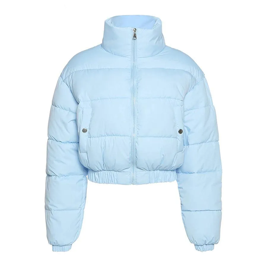 Short Puffer Jacket Cotton-Padded Thick Drawstring Parkas Bubble Coat