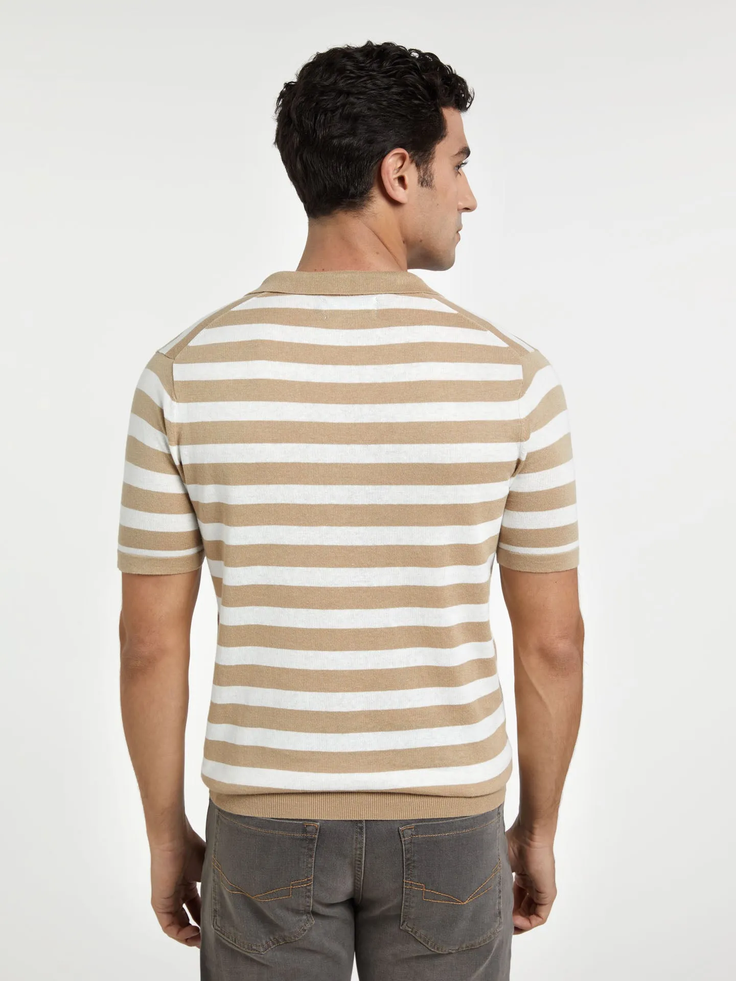 Short Sleeve Polo Sweater With Stripes