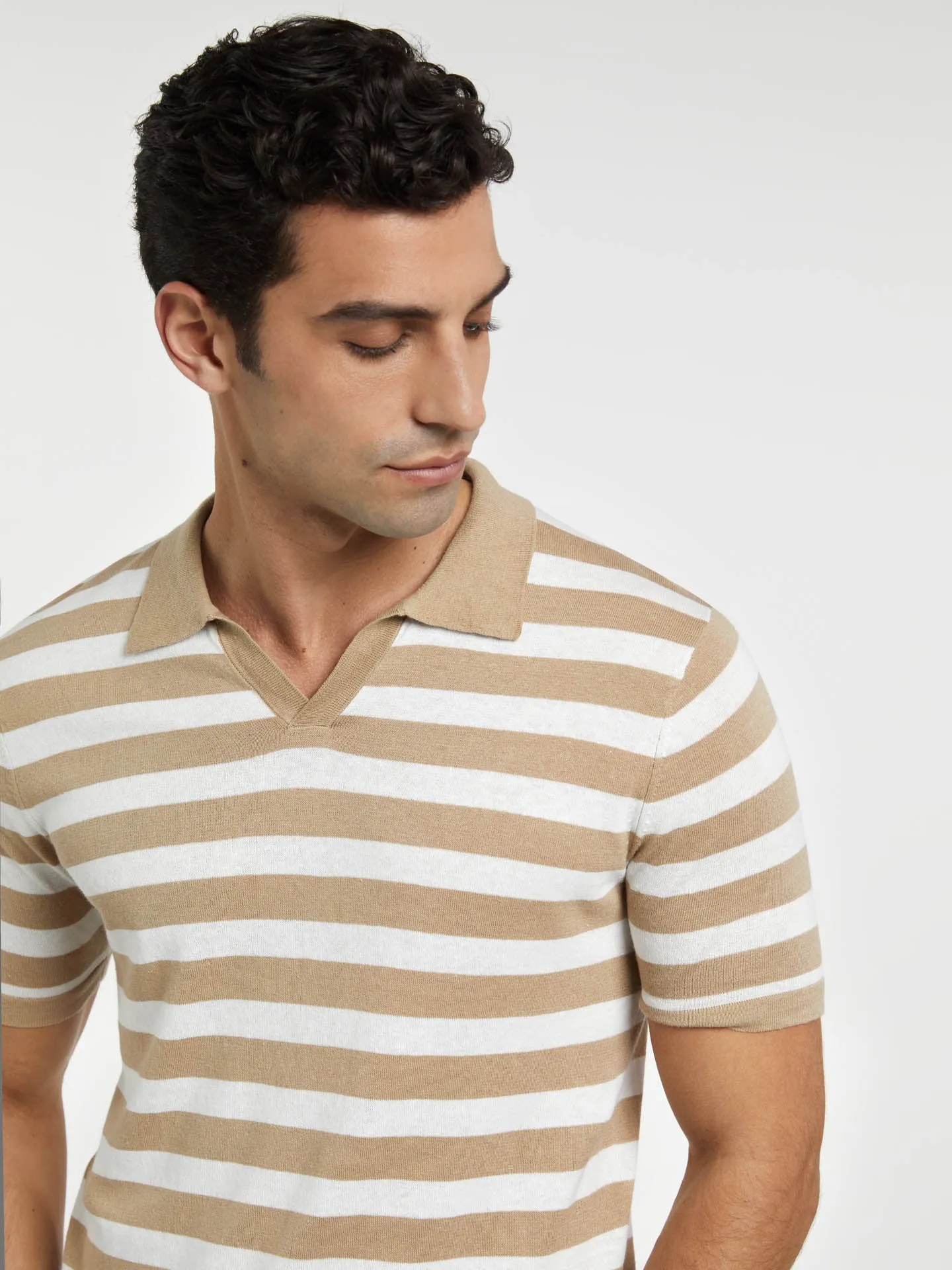 Short Sleeve Polo Sweater With Stripes