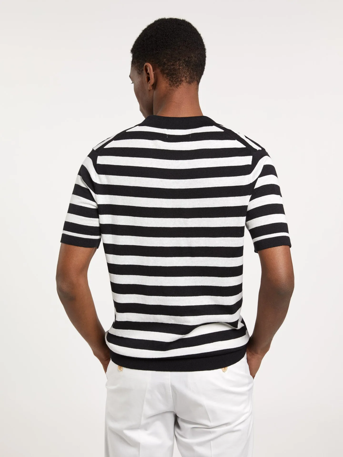 Short Sleeve Polo Sweater With Stripes