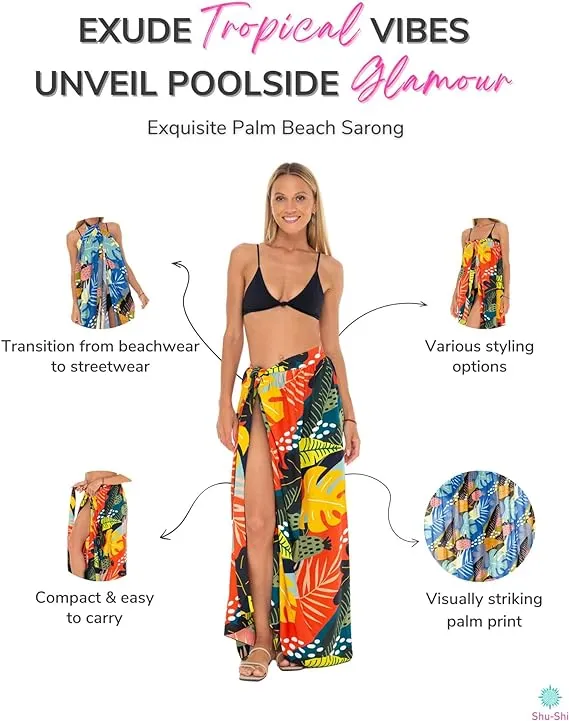 SHU-SHI Womens Floral Palm Sarong Pareo Cover Up Bathing Suit Women Tropical Beach Wrap Skirt