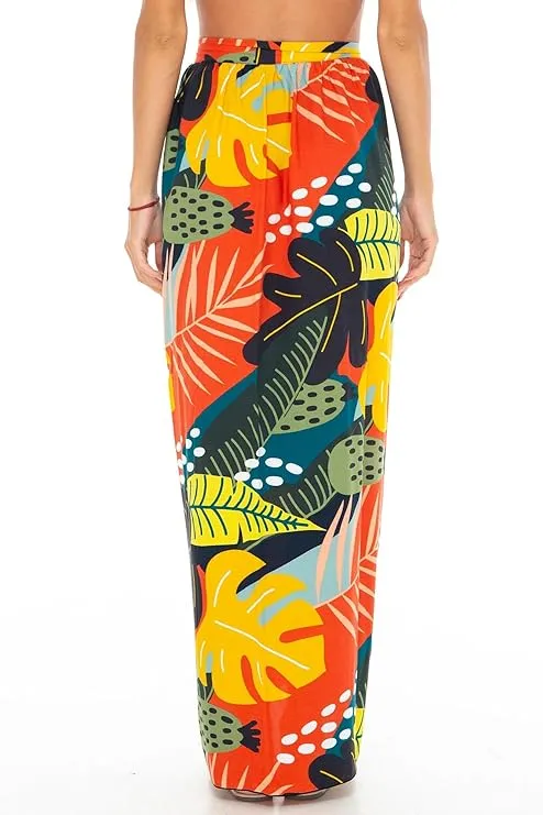 SHU-SHI Womens Floral Palm Sarong Pareo Cover Up Bathing Suit Women Tropical Beach Wrap Skirt