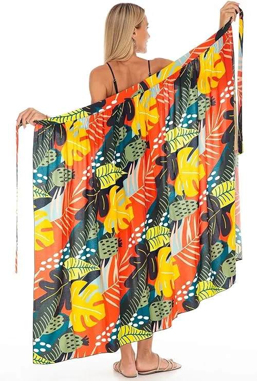 SHU-SHI Womens Floral Palm Sarong Pareo Cover Up Bathing Suit Women Tropical Beach Wrap Skirt