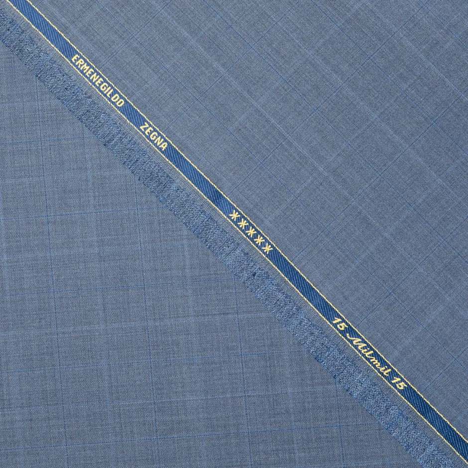 Sky Blue Superfine Checkered Pure Wool 15 MilMil