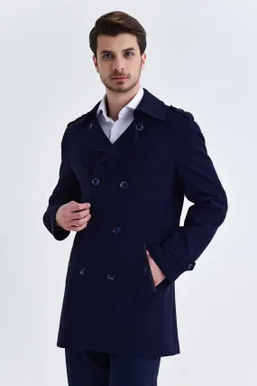 Slim Fit Notch Lapel Versus Wool Navy Long Coat, Navy