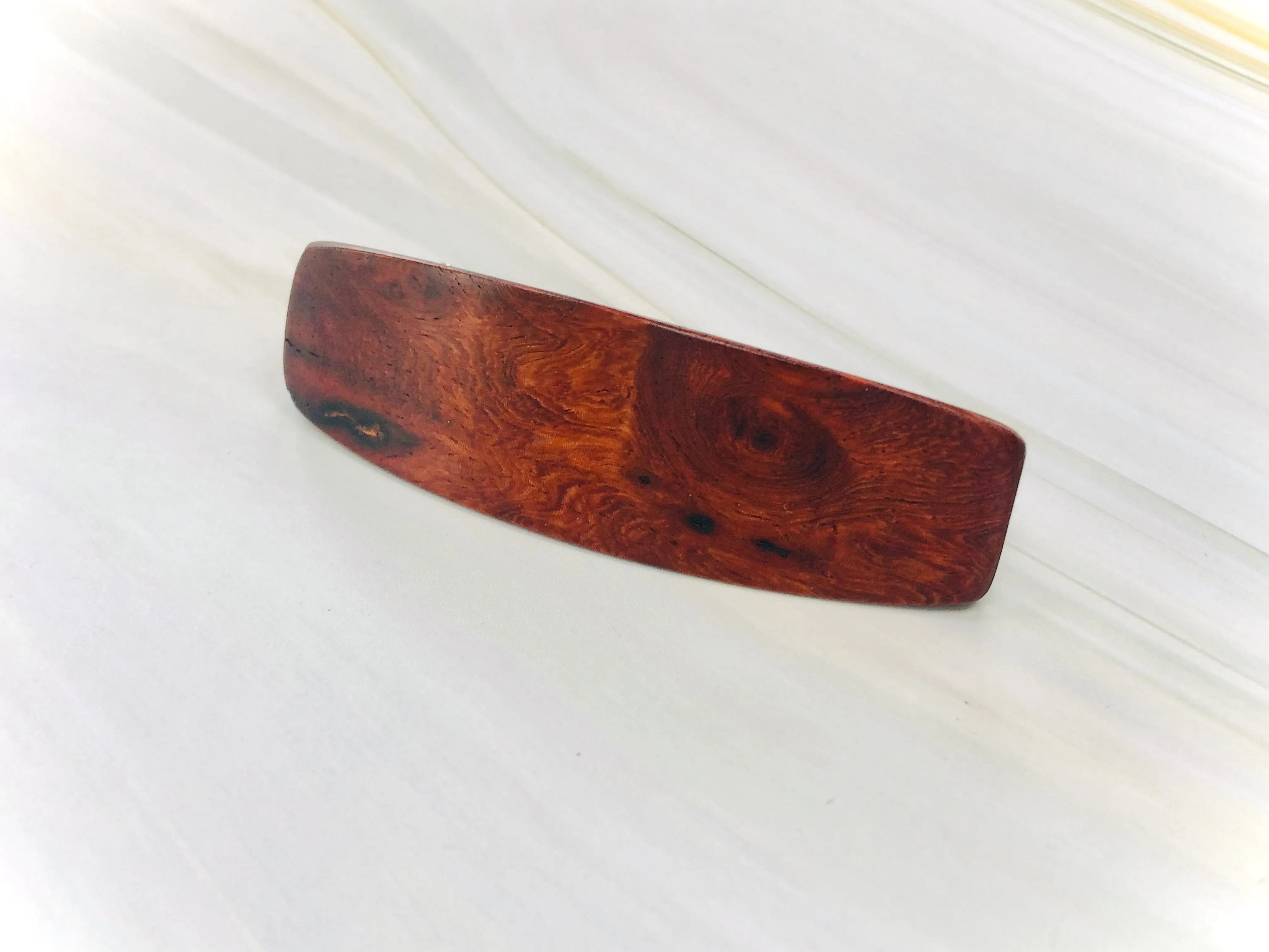 Small Amboyna Burl Wood Hair Barrette, AAA red wood barrette