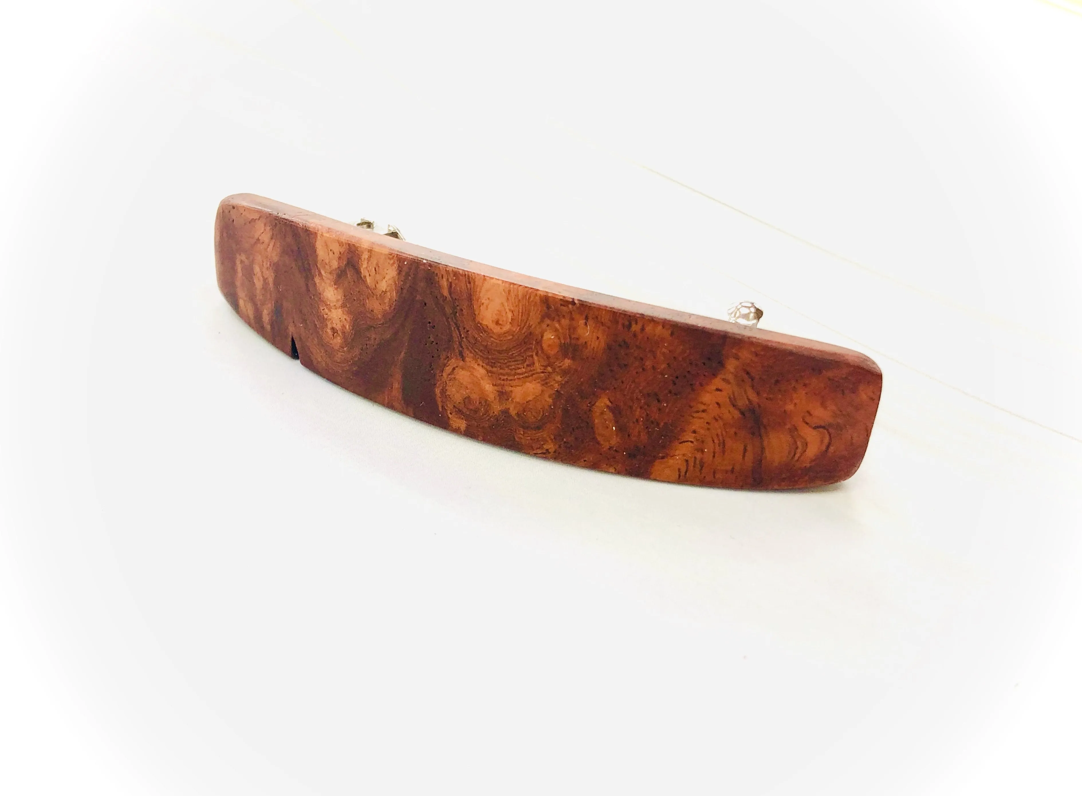 Small Amboyna Burl Wood Hair Barrette, AAA red wood barrette