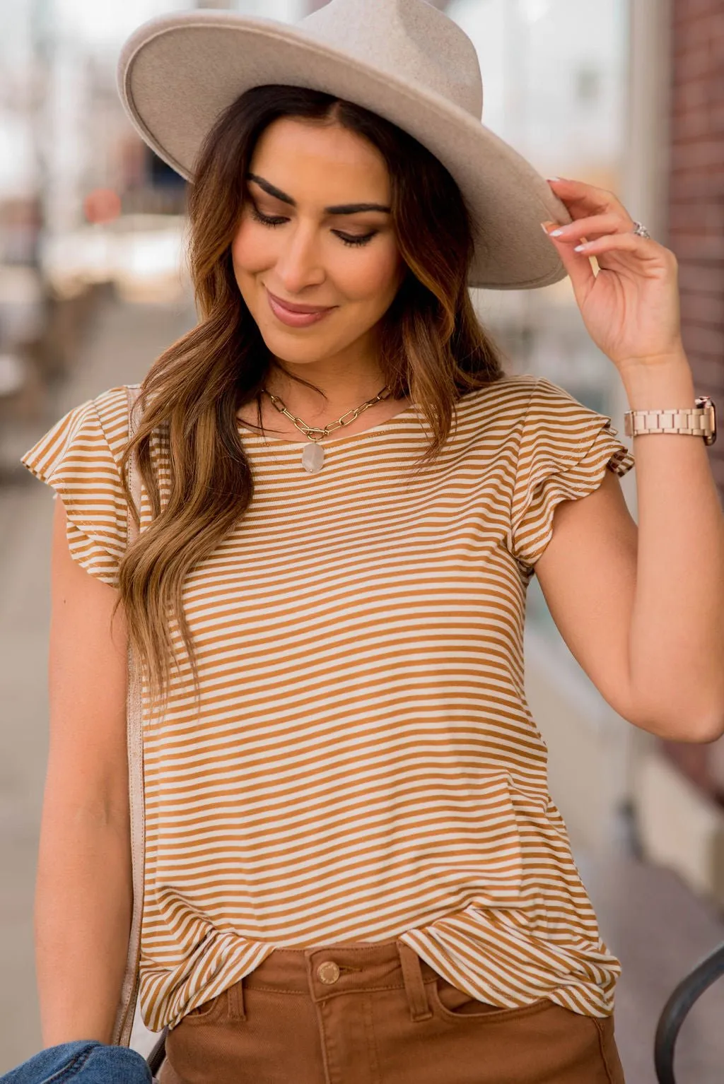 Striped Double Flutter Sleeve Tee