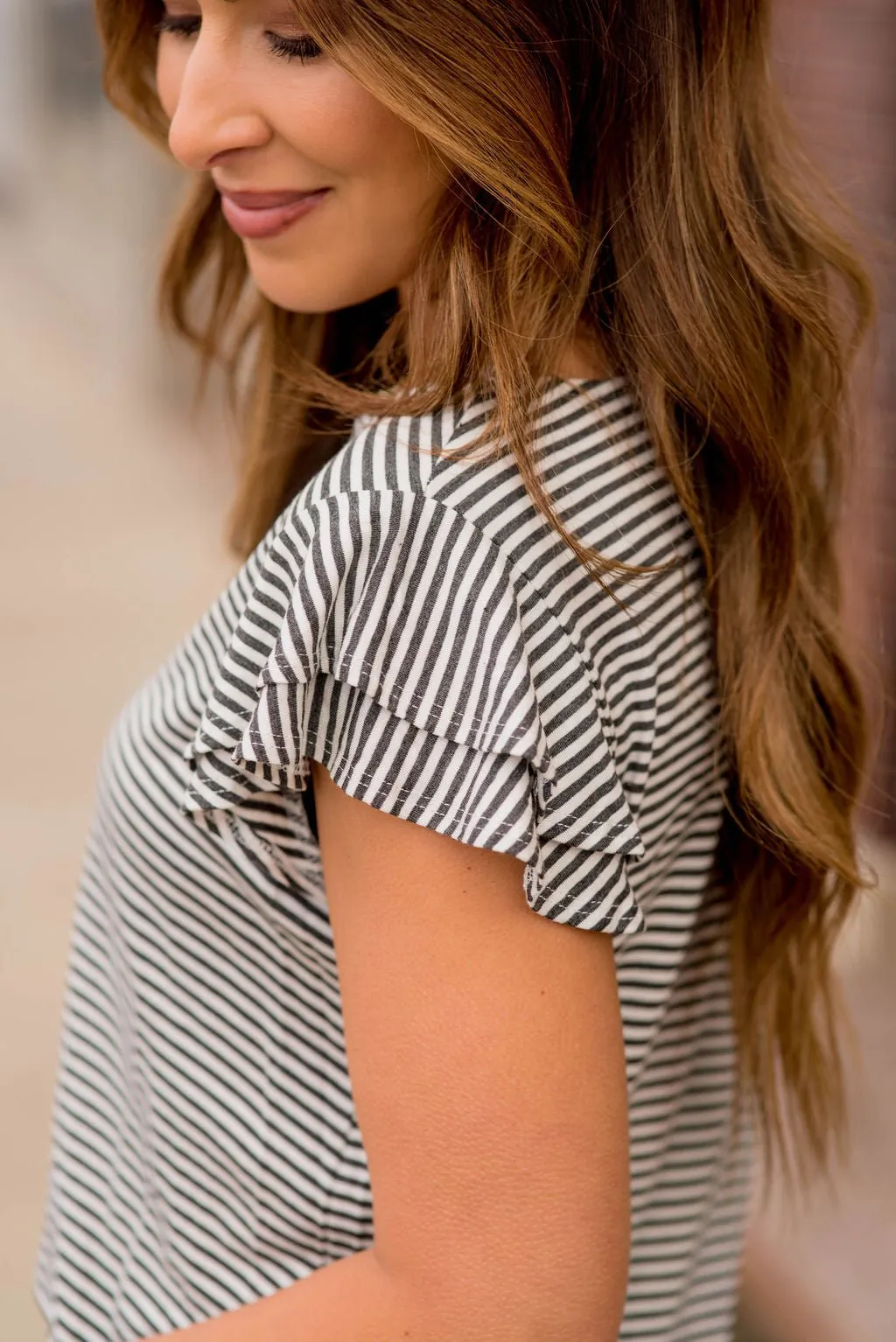 Striped Double Flutter Sleeve Tee