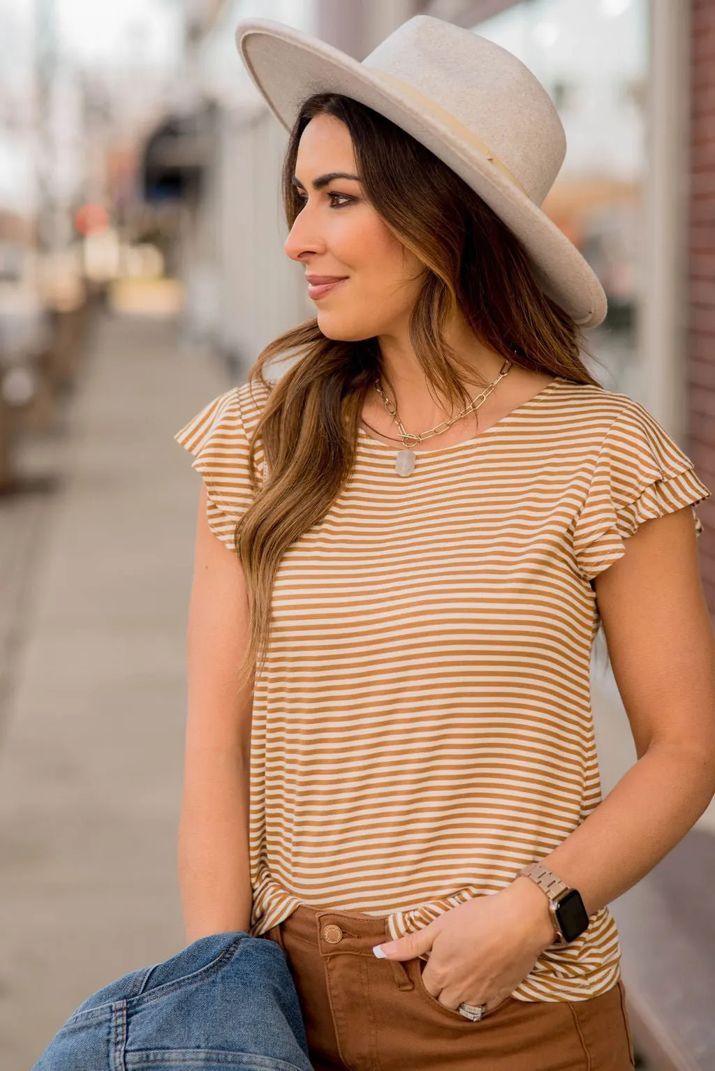 Striped Double Flutter Sleeve Tee