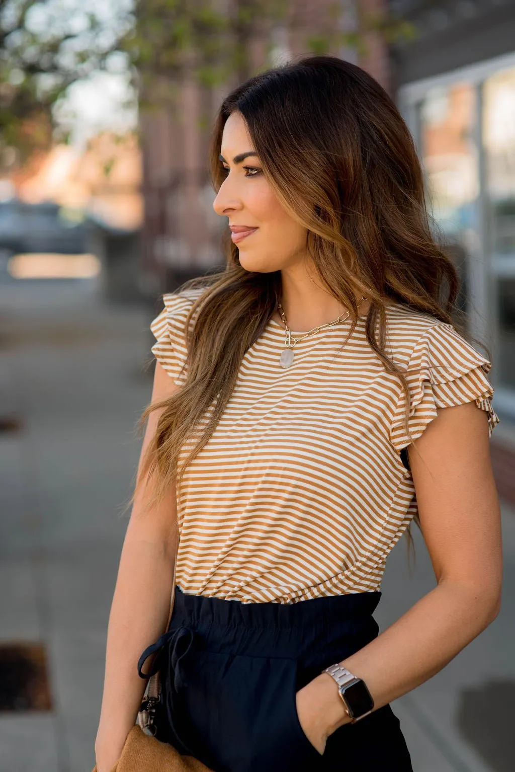 Striped Double Flutter Sleeve Tee