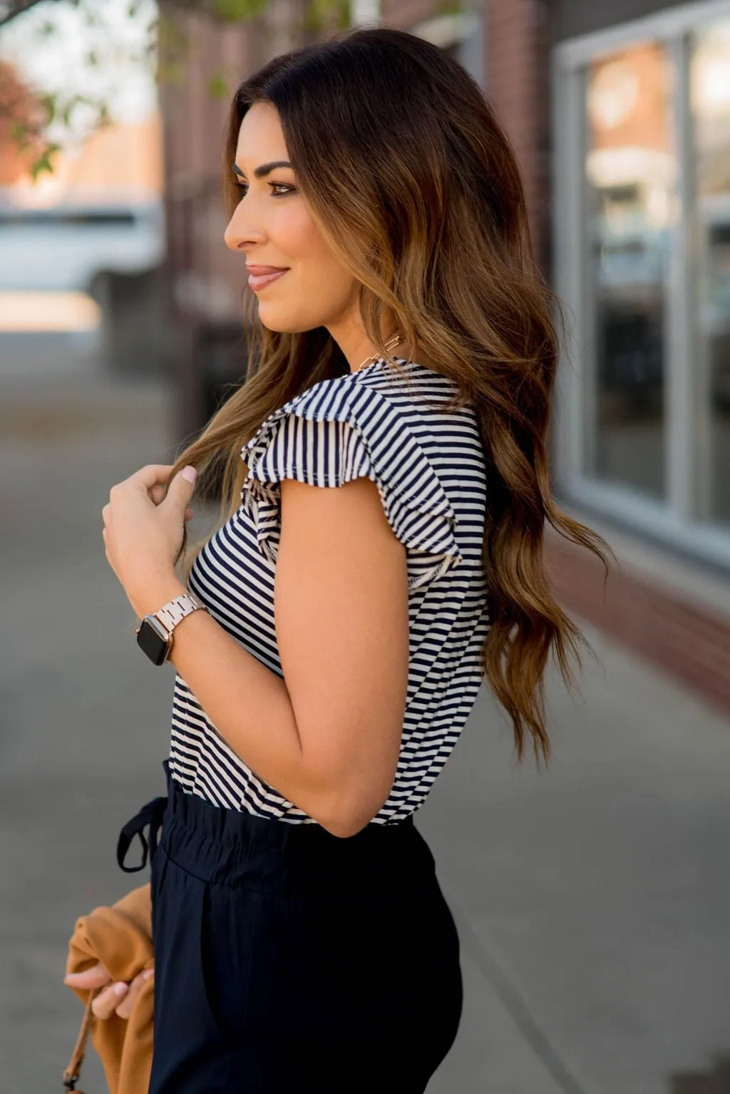 Striped Double Flutter Sleeve Tee