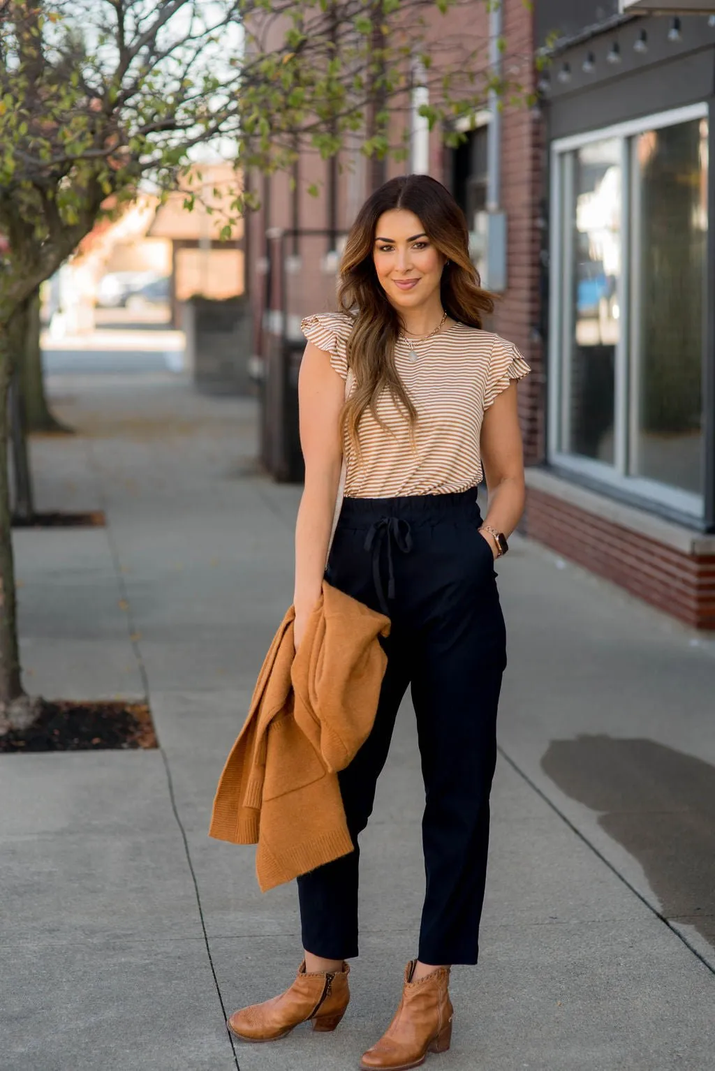 Striped Double Flutter Sleeve Tee