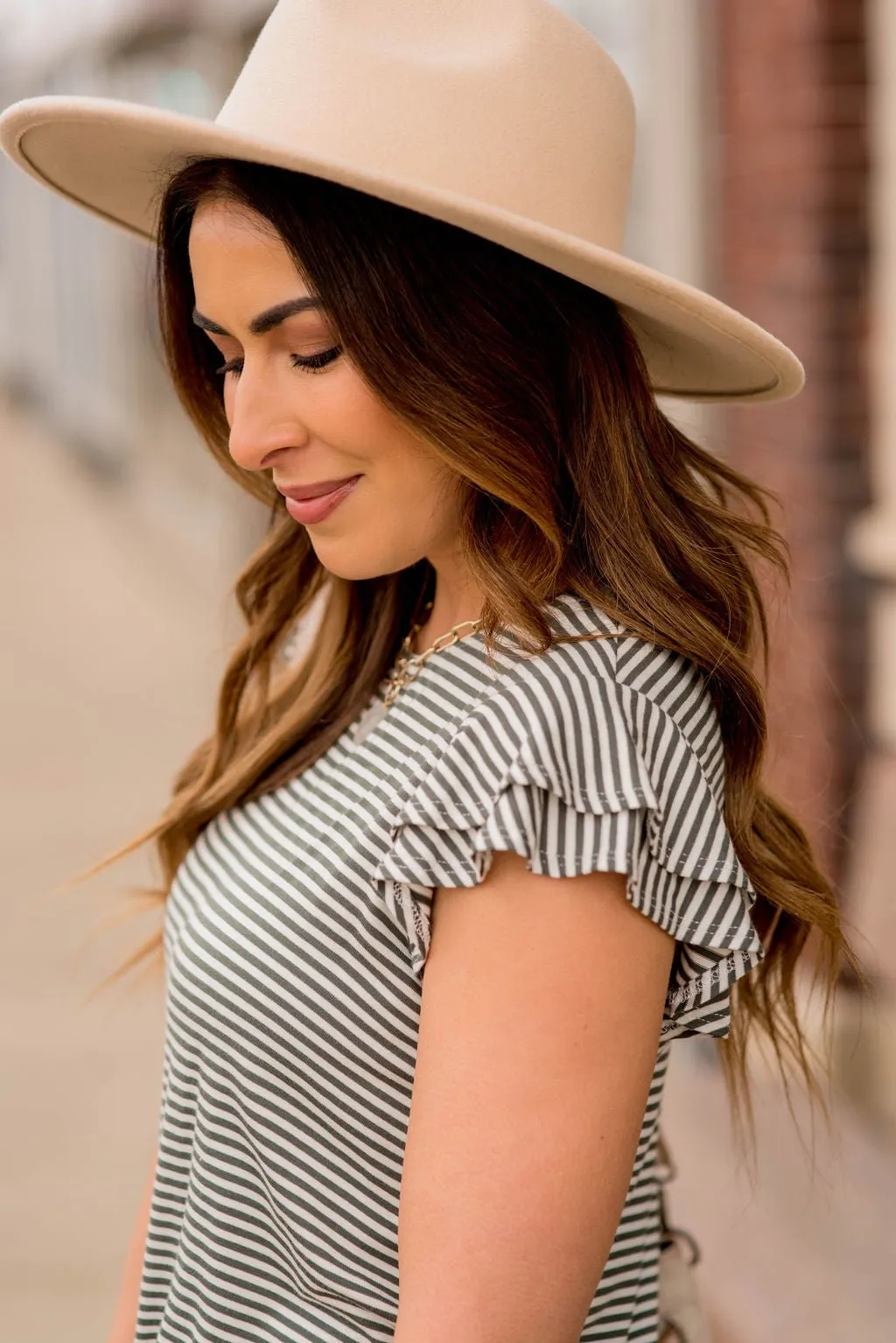 Striped Double Flutter Sleeve Tee